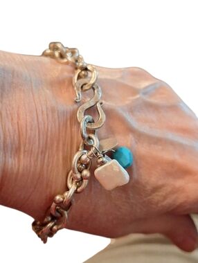 Chunky Silver Toned Large Link BRACELET w/ Little CHARMS RB Summer Bohemian